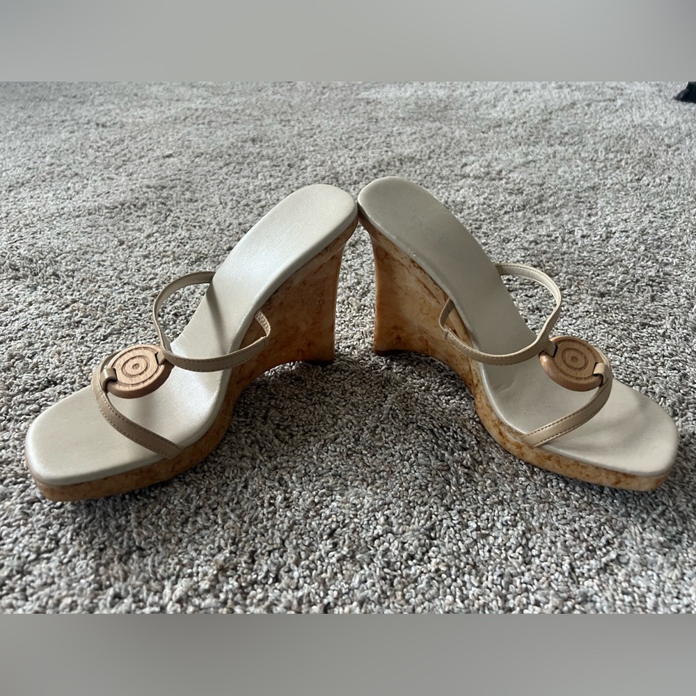 Vintage Bebe Wedge Sandals with Wooden Accents - Picture 4 of 11
